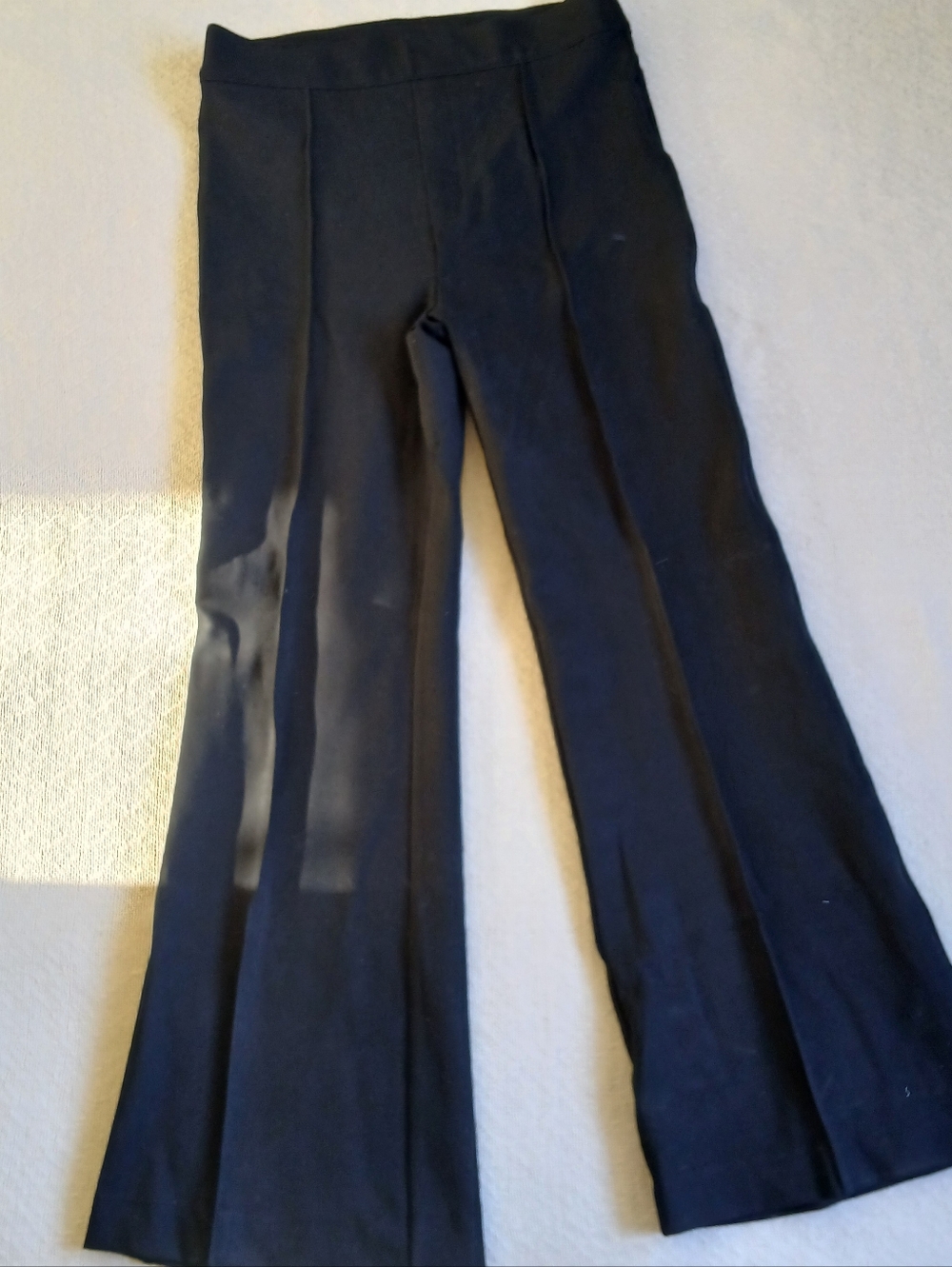 spanx perfect fit flare pants black ponte knit corporate pintuck trousers large